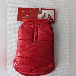 Cat And dog Glossy Red Puffer Vest Quilted With Back Slit For Leash Size XS.